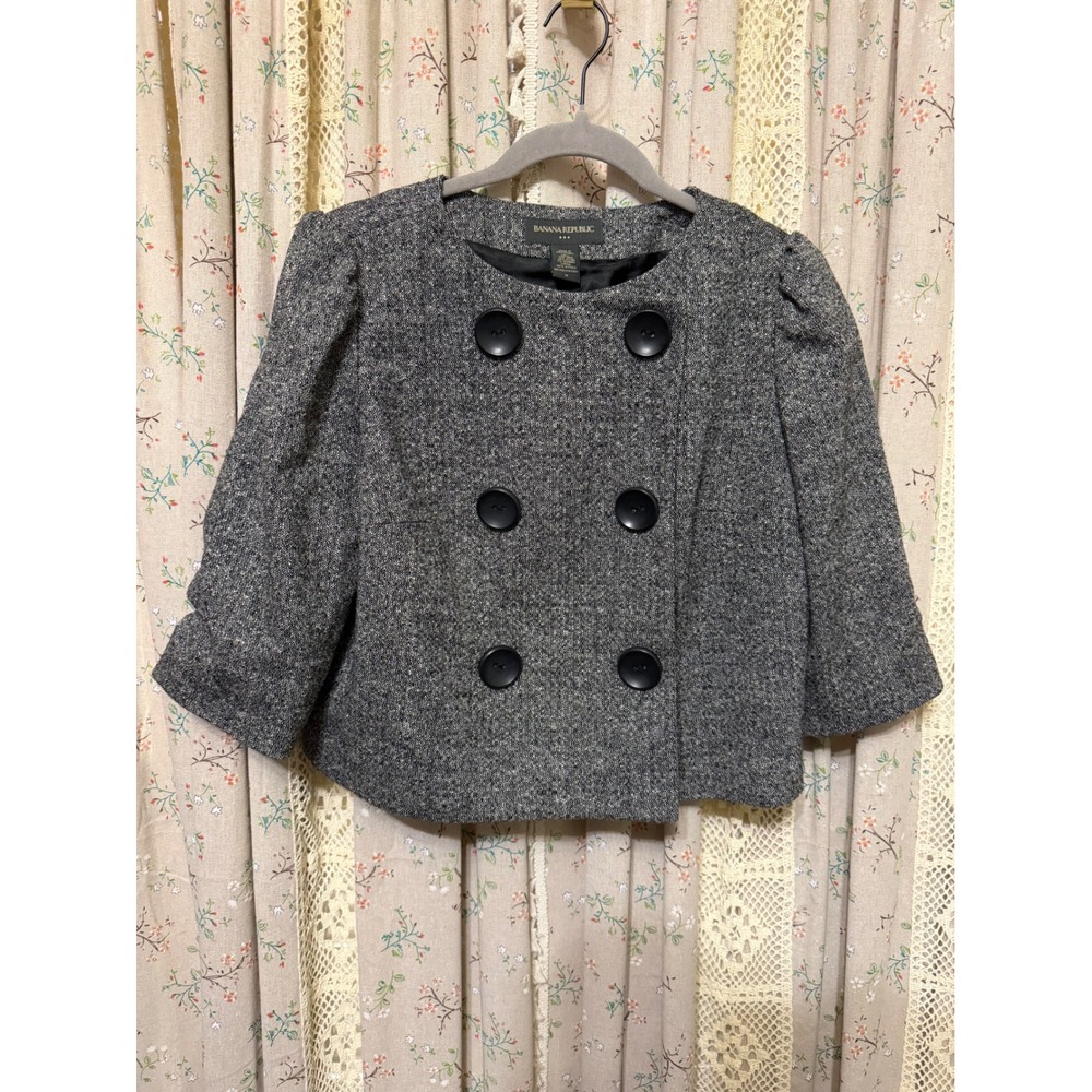 Banana Republic Gray Wool Blend Double Breasted Cropped Swing Jacket M